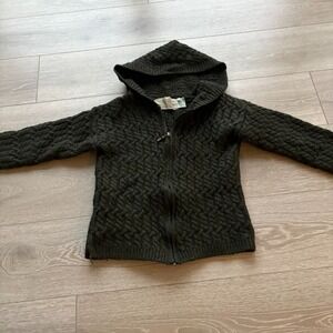 Aran Womens Black Gray Cable Knit Merino Wool Full Zip Hooded Sweater Size XS